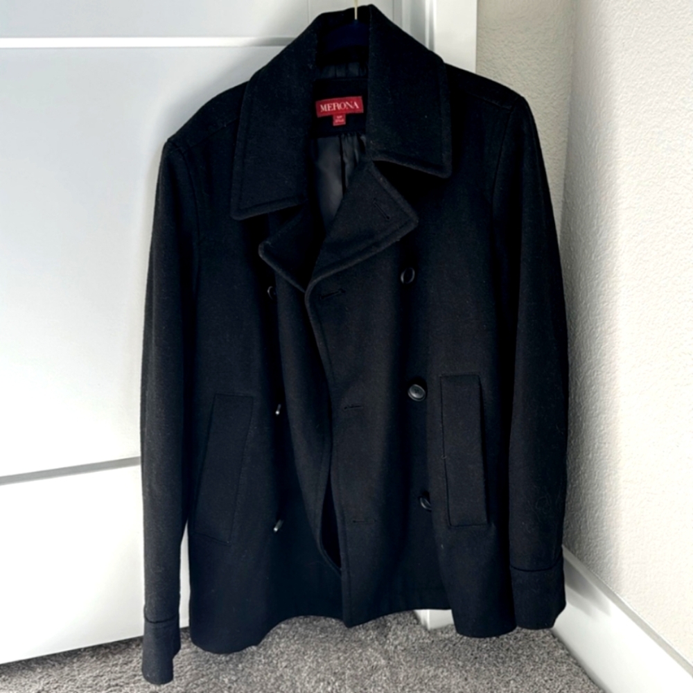 MERONA Wool Peacoat black Double Breasted Coat S